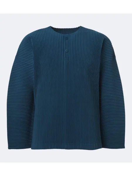 Cămașă Homme Plisse Issey Miyake cu guler henley albastru