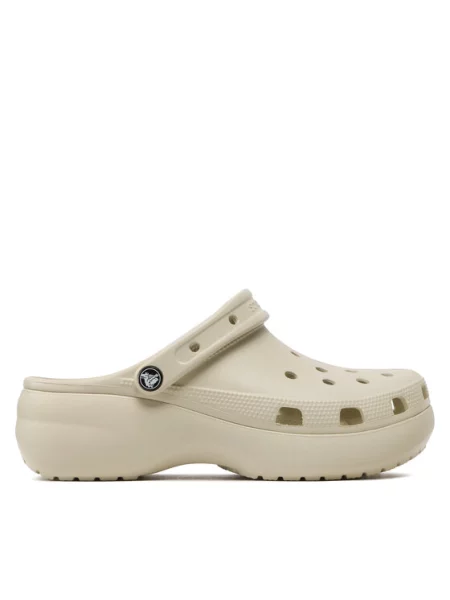 Klasické pantofle Crocs na platformě béžové