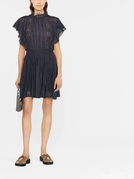 Rochie mini Marant Etoile din dantelă scurtă de costum albastru