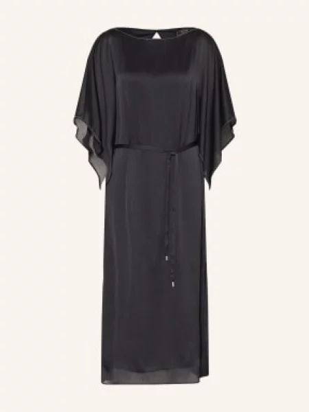 Peserico Satynowa Sukienka Z Rękawami I Ozdobnymi Kamieniami schwarz czarna