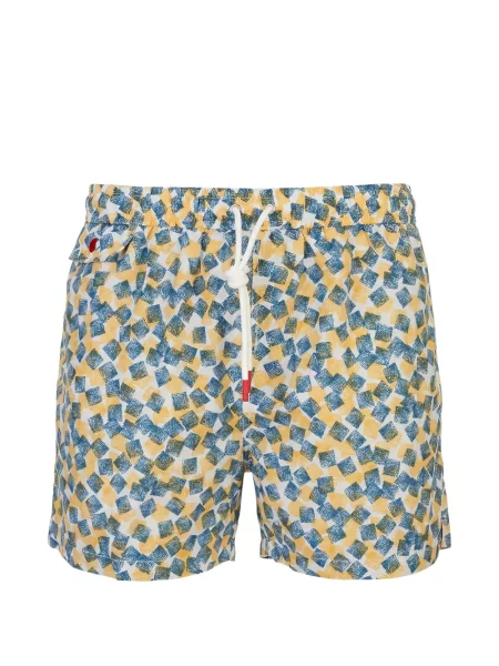 Slip de baie Kiton cu imagine cu imprimeu geometric alb