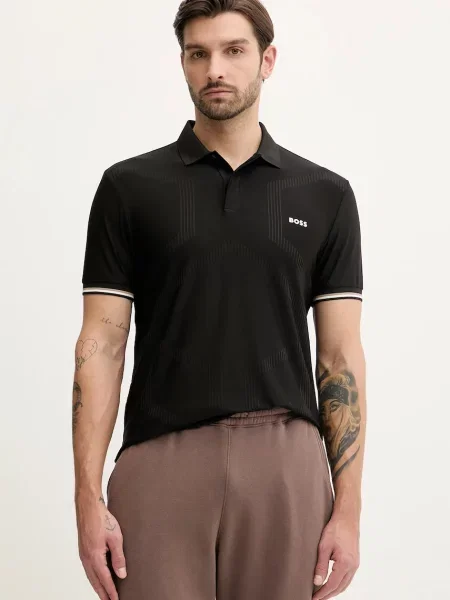 BOSS Green tricou polo cu imprimeu negru