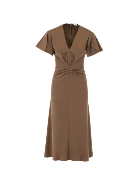 Rochie midi Rue Du Bac cu volane maro
