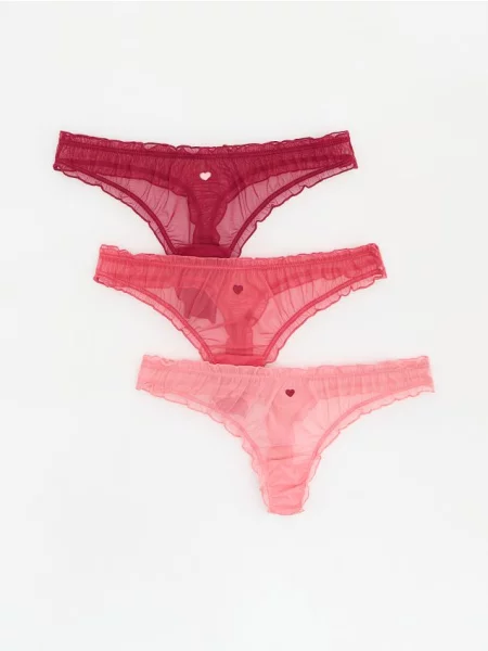 Reserved Set de 3 perechi de chiloți tanga roz-trandafiriu roz