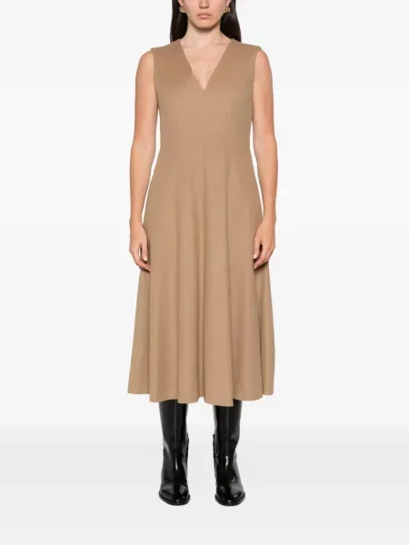 Αμάνικη μίντι φόρεμα Max Mara με λαιμόκοψη v καφέ
