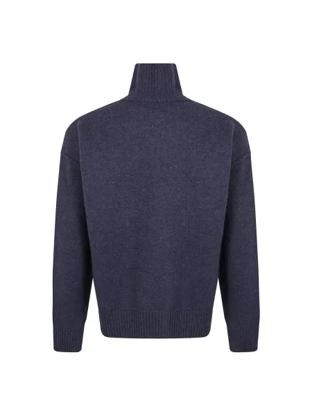 Lniany sweter z golfem Ami Paris szary
