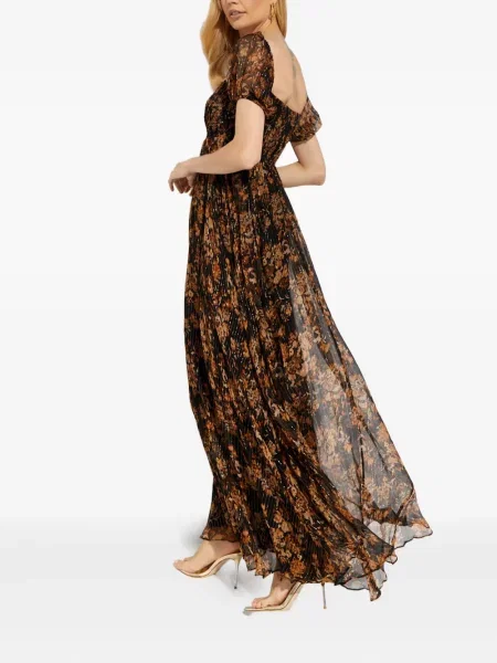 Rochie maxi Caroline Constas cu model floral cu imagine de costum maro