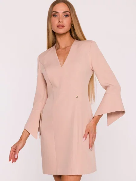 Rochie mini Made Of Emotion cu decolteu în V bej