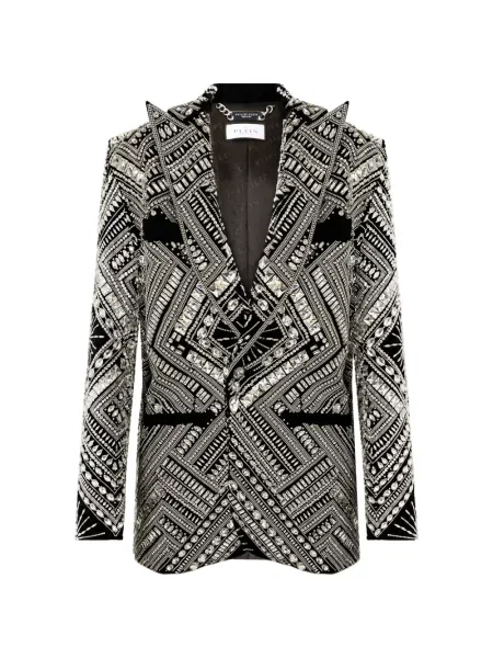 Sacou Philipp Plein cu imprimeu geometric negru