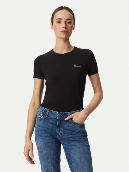 Тениска Guess с автограф черно