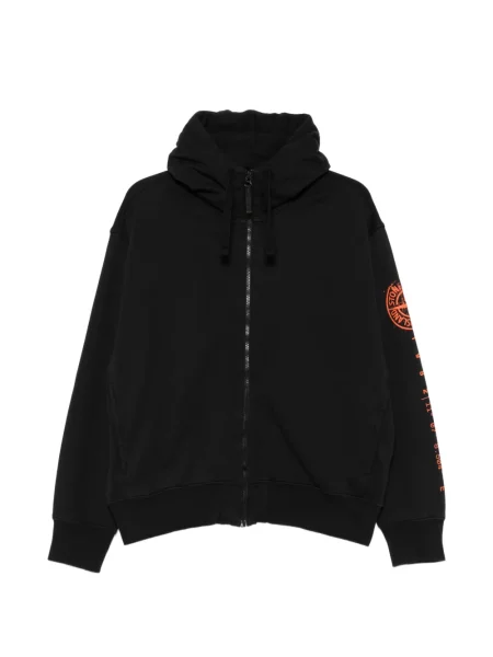 Kapucnis melegítő felső Stone Island nyomtatás fekete