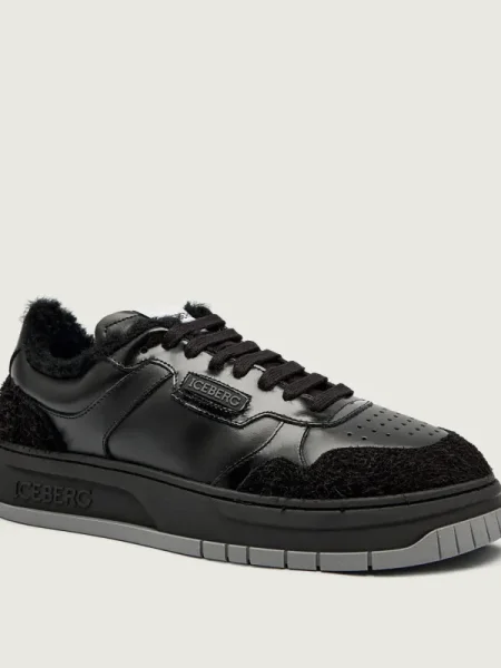 Iceberg Teniși din piele UOMO cu adaos de lână | shearling negru