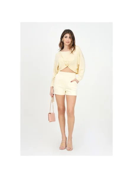 Elisabetta Franchi szorty żółty gładkie high waist beżowe