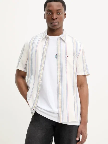 Košile Tommy Jeans regular s klasickým límcem béžová