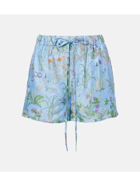 Pantaloni scurți Gucci din satin cu model floral albastru