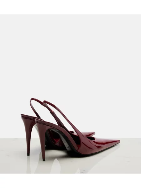 Pantofi cu toc Saint Laurent din piele slingback bordo