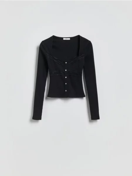 Reserved Блузка з мереживом чорний