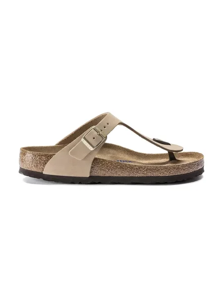 Birkenstock șlapi din nubuc Gizeh SFB cu plat bej