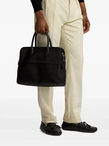 Кожена чанта Ralph Lauren Purple Label с катарама черно