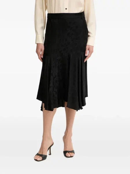 Fustă midi Pinko cu model floral din jacard asimetrică negru