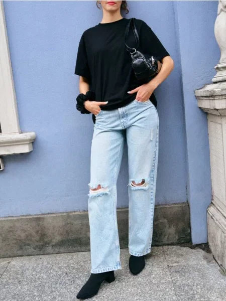 Джинси wide leg синій