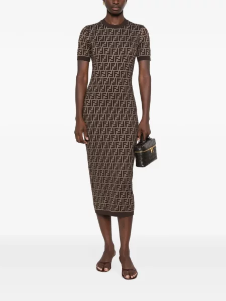 Rochie midi Fendi cu autograf maro