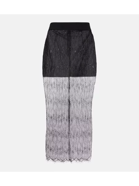 Fustă midi The Frankie Shop din dantelă până la genunchi negru