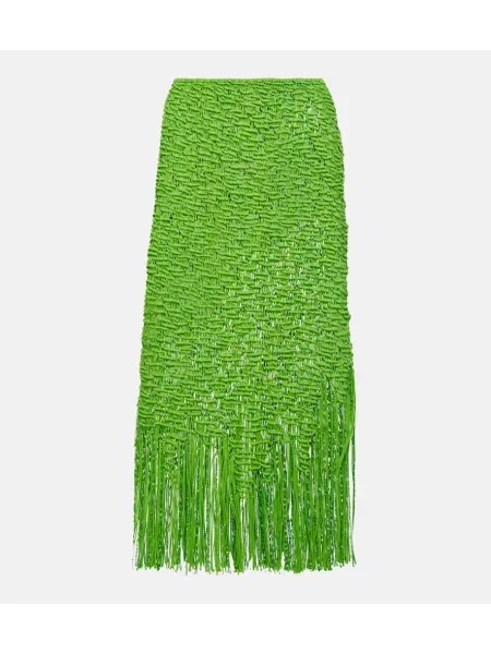Fustă midi Roberta Einer cu franjuri până la genunchi verde