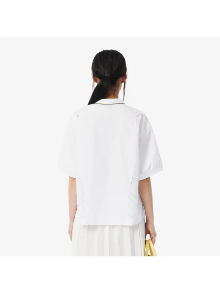 Lacoste Koszulka Polo Oversize Z Tkaniny Technicznej biała