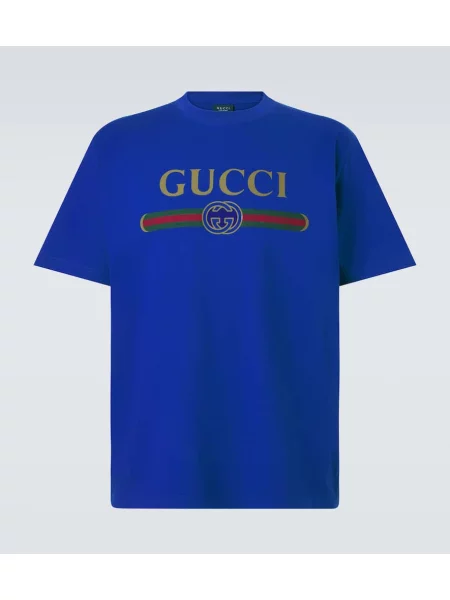 Копринена тениска Gucci с автограф синьо