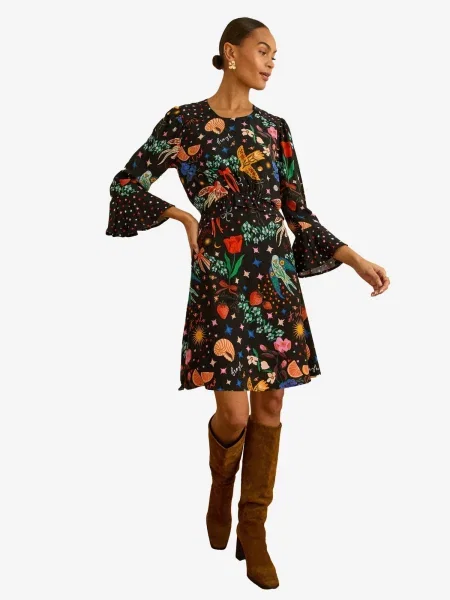 Love & roses Rochie galben închis / verde / roșu negru