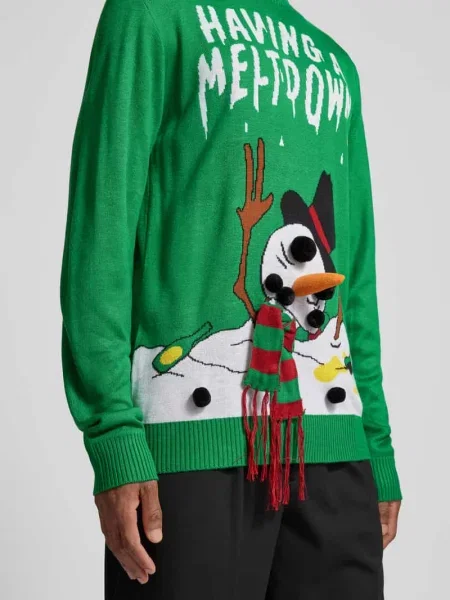 Sweter świąteczny z wyhaftowanym logo Lindbergh zielony