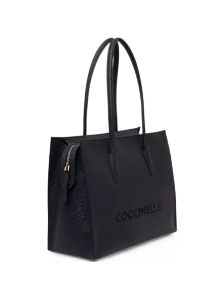 Geantă shopper Coccinelle din piele cu autograf negru