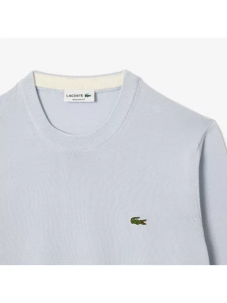 Lacoste Sweter Z Okrągłym Dekoltem Z Organicznej Bawełny niebieski