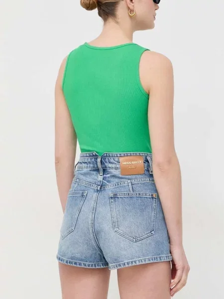 Riflové kraťasy Miss Sixty hladké high waist modré