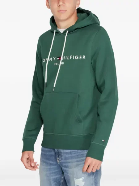 Hanorac cu glugă Tommy Hilfiger cu imagine cu cordon verde