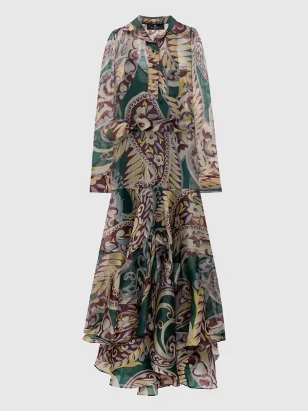 Сукня-сорочка максі із шовку в квітковий принт Etro