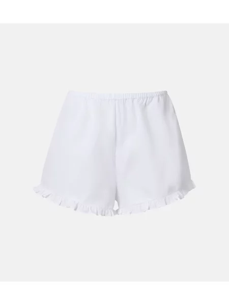 Pantaloni scurți Hunza G cu volane din poplin alb