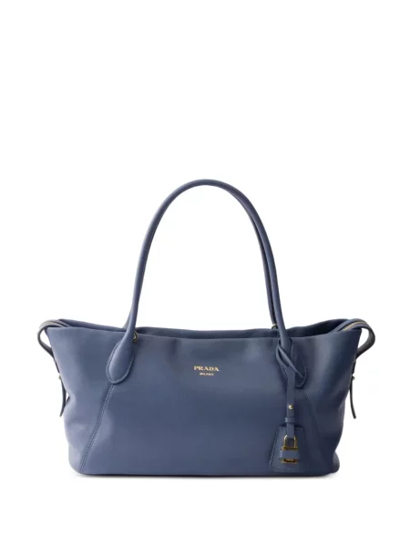 Bőr shopper táska Prada kék