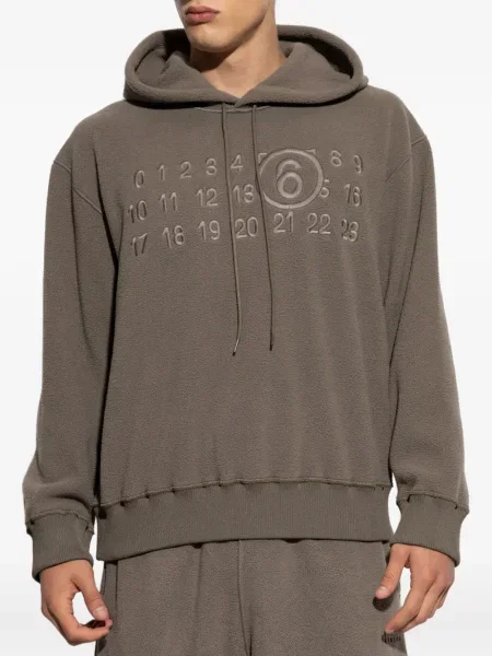 Fleece hoodie Mm6 Maison Margiela με κέντημα καφέ