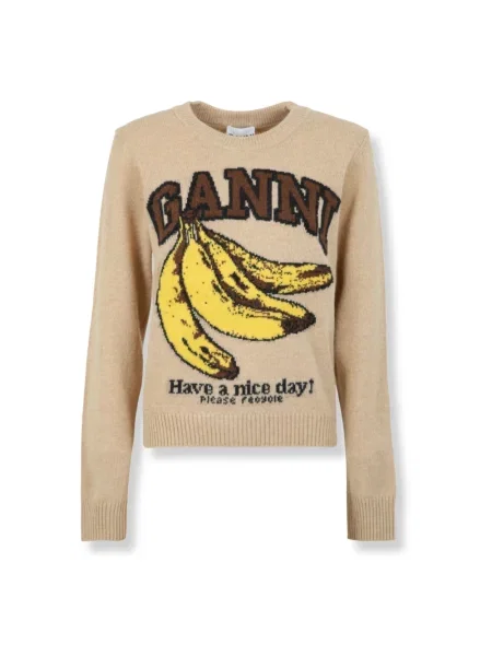 Sweter Ganni wełniany brązowy