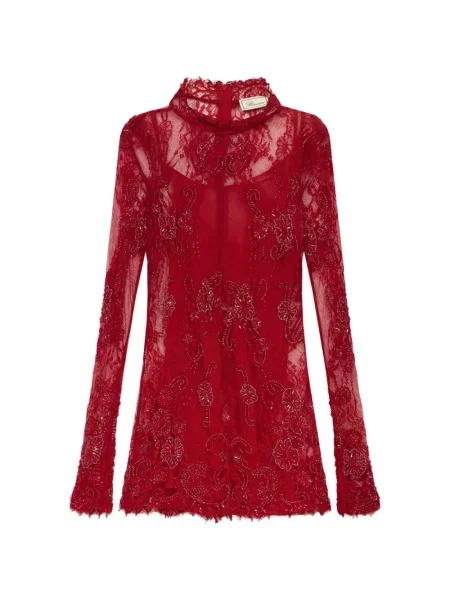 Lung rochie mini Blumarine cu broderie roșu