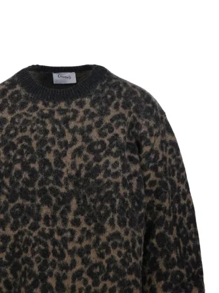 Pulover Nude cu imagine cu model leopard cu mâneci balon verde