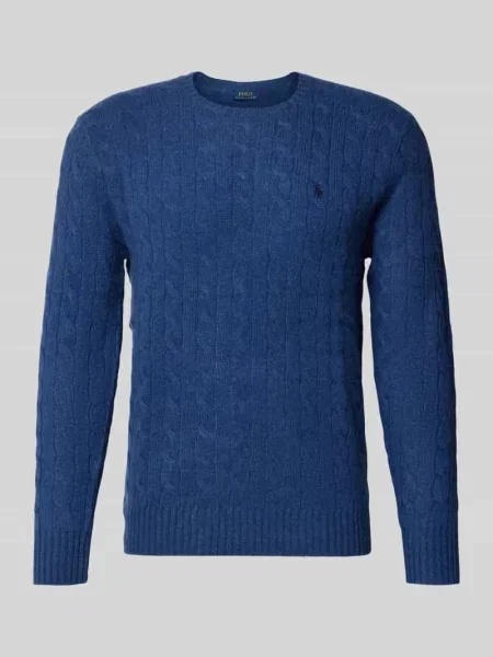 Sweter z dzianiny o kroju regular fit z mieszanki wełny i kaszmiru Ralph Lauren niebieski
