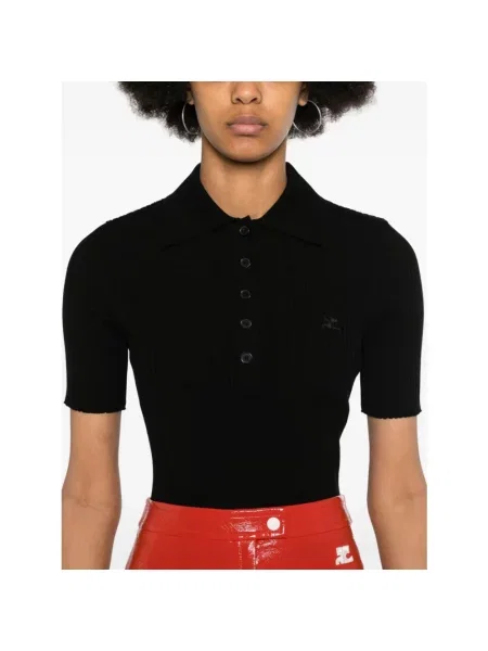 Koszulka polo Courreges pikowana czarna