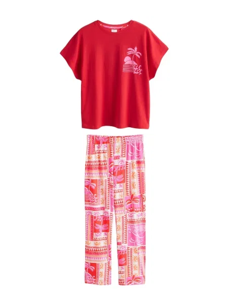 Next Pijama portocaliu / roz / roșu alb