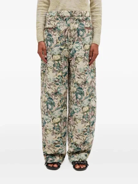 Pantaloni Ganni cu model floral din jacard