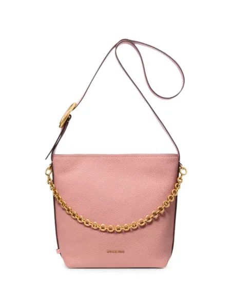 Kožna prošiven shopper torbica Michael Michael Kors s autogramom ružičasta