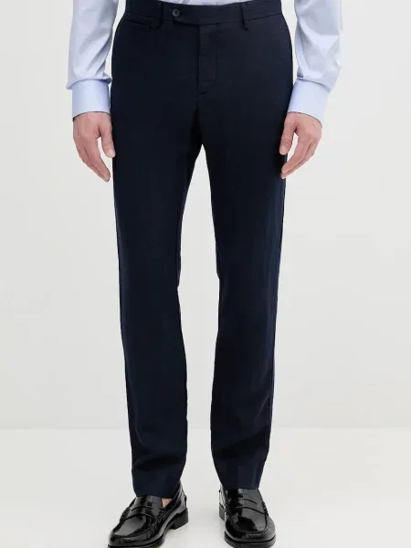 Ленен панталон Hackett London мъжки със стандартна кройка тъмносиньо