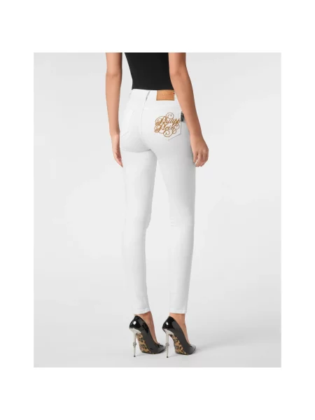 Jeansy Philipp Plein z wysoką talią z logo białe